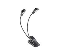 K&M 12246 Lampada da leggio Double 4LED FlexLight nera - aggangio con pinza - 2 colli di cigno flessibili, 2 x 1700 Lux