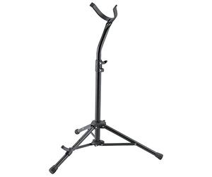 K&M 144/1 Supporto per sassofono baritono in acciaio nero - Staffa inferiore regolabile - Altezza regolabile fino a 91,5 cm