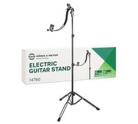 K&M 14760 Supporto per chitarra elettrica, nero - Spessore della cassa da 3,9 a 6 cm facilemente regolabile - rivestimento in feltro