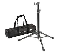 K&M 14920 - Supporto per corno tenore, in acciaio, con supporto per bocchino integrato e borsa per il trasporto in nylon impermeabile e antistrappo, colore: Nero