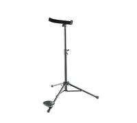 K&M 15045 Stand per doppio fagotto, nero, in acciaio - Larghezza pinza 26,2 cm - Base di appoggio ampia - Altezza regolabile fino a 120 cm