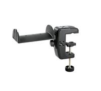 K&M 16085 Supporto per cuffie con pinza da tavolo, nero e acciaio - con supporto in plastica per due cuffie Over Ear