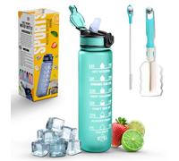 K-MART Borraccia da 1 litro con indicazione dell'ora, cannuccia e capacità di 907,2 ml, bottiglia motivazionale ed ecologica, senza BPA, per corsa, palestra, yoga, attività all'aperto e campeggio