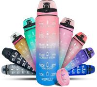 K-MART Borraccia sportiva da 1 l, con indicatore del tempo motivazionale, lavabile in lavastoviglie, a prova di perdite, senza BPA, atossica, per corsa, ciclismo, palestra, scuola e ufficio (rosa blu)
