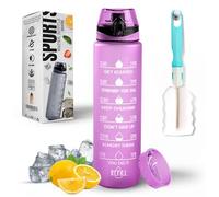 K-MART Borraccia sportiva da 1 l, con tacche orarie, senza BPA, a prova di perdite, perfetta per corsa, ciclismo, palestra, yoga, campeggio e attività all'aperto, colore: viola