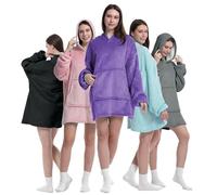 K-MART Coperta indossabile con cappuccio, oversize con cappuccio da donna e uomo, coperta spessa con cappuccio, ultra morbida flanella Sherpa con cappuccio coperta con maniche e tasca gigante, Viola