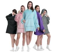 K-MART Coperta indossabile con cappuccio, oversize con cappuccio da donna e uomo, coperta spessa con cappuccio, ultra morbida flanella Sherpa con cappuccio coperta con maniche e tasca gigante, Blu