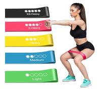 K-MART Set di 5 fasce di resistenza per esercizi con 5 diversi livelli di resistenza, ideale per allenamenti a casa, palestra, yoga e pilates, con borsa per riporre oggetti (multicolore)