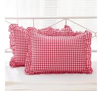 K MASANIJI Confezione da 2 federe per cuscini a quadretti rossi e bianchi, per letto e divano, 50,8 x 91,4 cm, in cotone lavato, per letto/divano (50,8 x 91,4 cm, rosso/bianco a quadri)