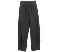 K-Milano Pantaloni da donna in lino con elastico in vita, gamba larga e 2 tasche anteriori applicate - in lino piacevolmente arioso, taglio comodo, taglie M - 5XL, Made in Italy, antracite., M