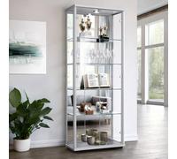 K-Möbel Vetrina in Vetro con Specchio, Serratura e LED (176x67x33 cm)...