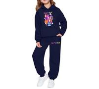 K-Pop D-Demon Tuta da jogging unisex per bambini, 2 pezzi, top + vita elasticizzata, pantaloni da jogging invernali Harajuku, maglione a maniche lunghe, tuta sportiva per ragazzi e ragazze, blu navy