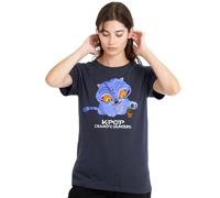 K-Pop Demon Hunters Cute Derpy Tiger Cartoon Ladies T Shirt, Deep, Navy Scuro, S Donna