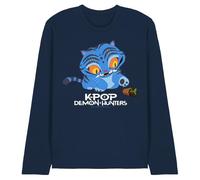 K-Pop Demon Hunters - Cute Derpy Tiger Cartoon Unisex Long Sleeve T Shirt, Navy, Medium