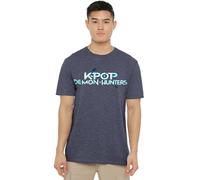 K-Pop Demon Hunters Full Colour Logo T Shirt, Heather Navy, Blu Scuro, XL Unisex-Adulto