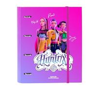 K-POP Demon Hunters - STATIONERY - Raccoglitore 4 anelli da 35 cm con 100 fogli A4, ideale per bambini di diverse età, confortevole e versatile, resistenza, 27 x 3,5 x 32 cm