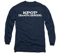 K-Pop Demon Hunters White Logo Long Sleeve T Shirt, Black, Blu Navy, XL Unisex-Adulto