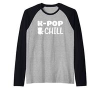 K-pop e Chill Cat Silhouette musica pop coreana Maglia con Maniche Raglan