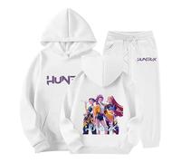 K-pop Merch - Tuta sportiva unisex per bambini, 2 pezzi, per il tempo libero, da jogging, con cappuccio, in vita elasticizzata, per la tuta, per l'inverno, per la casa, 25-bianco, 4-5 Jahre