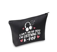 K-pop Music Lover Gift Can't Hear You I'm Listening to K-pop Makeup Bag Album Borsa da viaggio K-pop Merchandise, Ascoltando Kpop Black