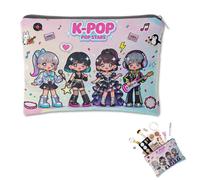 K-PopTheme Trousse per trucchi in lino bianco con stampa fronte/retro, raffinata e funzionale, regalo per donne, borsa per il trucco leggera per viaggi, conservazione di bellezza e organizzazione