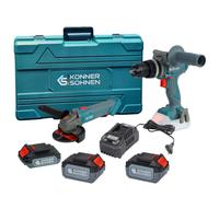 K&S Könner&Söhnen KS IDAGB - Set da 20 V, 1 set di attrezzi senza fili professionali: trapano a percussione a batteria e smerigliatrice angolare, 2 batterie (4,0 Ah + 2,0 Ah) e caricatore in valigetta