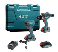 K&S Könner&Söhnen KS IDISD 20 V Set 2 Plus Wireless 2 in 1 Trapano a percussione e avvitatore a percussione per forare, con 2 batterie da 2 Ah da 20 V e caricatore in valigetta + batteria (KS 20V2-1