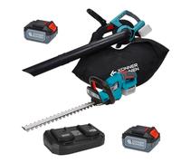 K&S Könner&Söhnen KS LBV-HT-SSet di attrezzi da giardino a batteria per la cura delle siepi da 20 V e 40 V aspiratore per la cura del giardino, doppio caricatore + 2 batterie 20 V 4 Ah come regalo