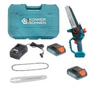 K&S Könner&Söhnen KS MCS20V-8 CASE PLUS - Mini motosega a batteria con guida da 8" e velocità della catena di 8 m/s, caricabatterie da 20 V, 2 binari e 2 catene da 8". Batteria KS 20V2-1 come regalo!