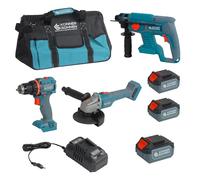 K&S Könner&Söhnen KS RHAGD Set 3 Plus Set 3 in 1: trapano, smerigliatrice angolare e trapano a percussione. Con 2 batterie agli ioni di litio da 4,0 Ah, caricabatterie veloce 4,5 A + batteria (KS 20V4