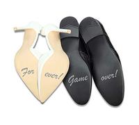 K117 (Forever Gameover) Set di adesivi per scarpe da sposa, adesivi per le scarpe della cerimonia nuziale, pellicola autoadesiva con aforismi (in lingua inglese e tedesca), lucido argentato