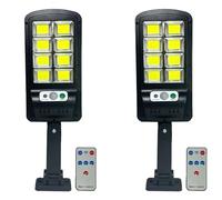 K2 STORE - 2 Pezzi Lampione Stradale Pannello Solare Sensore Di Movimento 18W LED Cob Utilizzo Esterno Parete Balcone Giardino Ip65 Impermeabile Con Accessori Di Fissaggio Telecomando