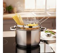 K2 STORE - Pentola 6 Litri Acciaio Inox con 2 Cestelli Cucina 2 Paste Insieme Scolapasta Integrato Induzione Fondo Triplo Coperchio Vetro Professionale