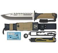 K25 Coltello Thunder I Camo Sand Lama 9 cm per caccia, pesca, campeggio, outdoor, sopravvivenza e bushcraft K25 32018 + portabottiglie regalo