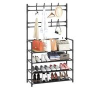 K5d1P9m7 Organizzatore di scarpe Appendiabiti e scarpiere a 5 livelli, appendiabiti da ingresso con 8 ganci, organizer multifunzionale for in metallo for corridoio camera letto ufficio, nero(80cm)