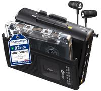 K8 Cassette Player With F1 Lettore Audio con le Cuffie, Registratore | Radio AM FM, Microfono e Altoparlante Integrati, Riproduzione e Registrazione, Portalo Ovunque - Nero