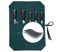 Kaaltisy Borsa arrotolabile per coltelli da chef, resistente, in tela cerata, da 453,6 g, con tessuto resistente al taglio, borsa per coltelli con 5 scomparti con corda per legare - verde scuro