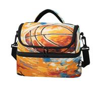 KAAVIYO Acqua Fuoco Disegno Basket Scuro Borsa Termica A Tracolla Grande Capacità per Il Pranzo Lavoro Ragazzi Ragazze Picnic