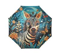 KAAVIYO Animali Fiore Della Foresta Zebra Ombrello da Viaggio Antivento con Apertura e Chiusura Automatica,Protezione Solare UPF 50+ per Bambini