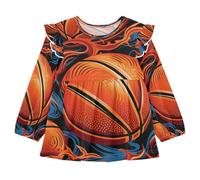 KAAVIYO Arte Basket Fuoco Blu Camicie Eleganti A Maniche Lunghe,Camicette Top Casual per Bambine da 1 a 5 Anni