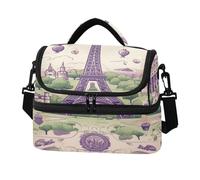 KAAVIYO Arte Della Torre Di Disegno Viola Borsa Termica A Tracolla Grande Capacità per Il Pranzo Lavoro Ragazzi Ragazze Picnic