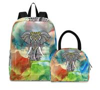 KAAVIYO Arte Elefante Arte Zaini Studenti Borsa per il Pranzo al Sacco Set Scolastico Zaino Borsa per il Pranzo per Bambini Ragazzi