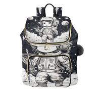 KAAVIYO Astronauta Ragazza D'arte Nera Zaino Alla Moda per Studenti,Borse A Tracolla Zaini da Viaggio per Giovani Adolescenti
