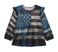 KAAVIYO Blu Nero Bandiera di Guerra Americana Camicie Eleganti A Maniche Lunghe,Camicette Top Casual per Bambine da 1 a 5 Anni