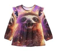 KAAVIYO Bradipo Arrabbiato Arte Camicie Eleganti A Maniche Lunghe,Camicette Top Casual per Bambine da 1 a 5 Anni