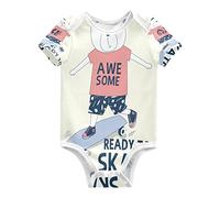 KAAVIYO Carta Da Parati Orso Skate Body per Neonato Body in Cotone A Maniche Corte per Bambino 3-24 Mesi Estate