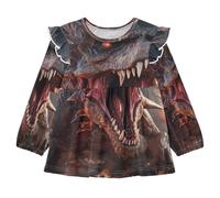 KAAVIYO Cartone Animato Dinosauro Fuoco Arrabbiato Camicie Eleganti A Maniche Lunghe,Camicette Top Casual per Bambine da 1 a 5 Anni