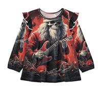 KAAVIYO Chitarra Teschio di Natale Nero Rosso Camicie Eleganti A Maniche Lunghe,Camicette Top Casual per Bambine da 1 a 5 Anni