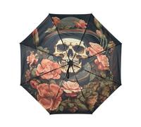 KAAVIYO Cool Teschio Fiore D'arte Ombrello da Viaggio Antivento con Apertura e Chiusura Automatica,Protezione Solare UPF 50+ per Bambini