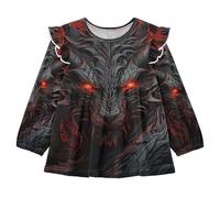 KAAVIYO Drago Arrabbiato Rosso Nero Camicie Eleganti A Maniche Lunghe,Camicette Top Casual per Bambine da 1 a 5 Anni